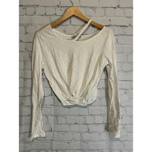 Express White T shirt twist front crop top cutout shoulder size medium